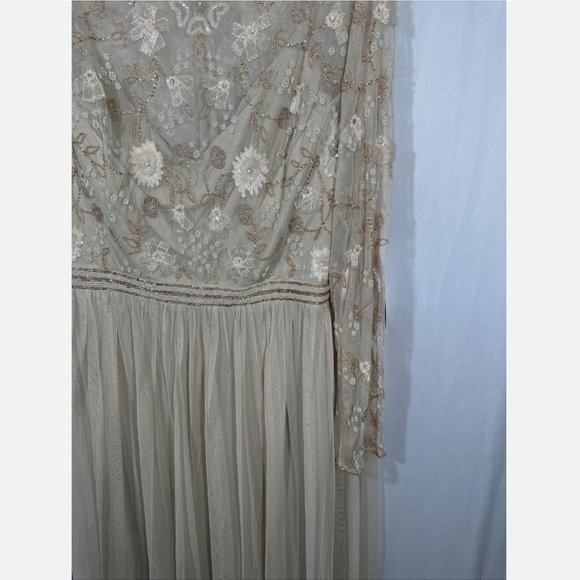 NWT $598 Mac Duggal [ 22 ] Embellished Illusion‎ High Neck Gown in Vanilla Cream - Picture 6 of 16